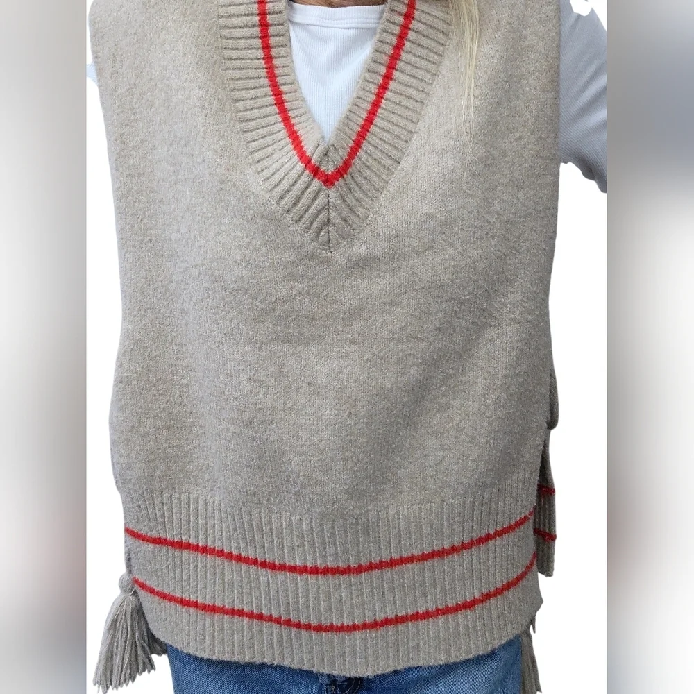 Free People One Size Oversized Sweater Vest Side Tie Boho Preppy Layering Knit
